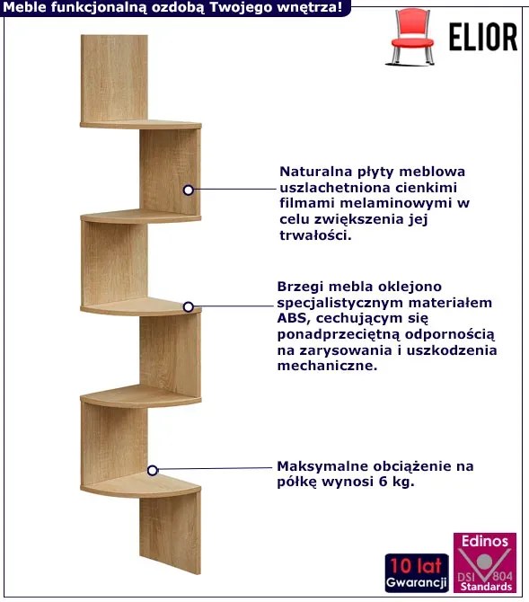 Półka wisząca narożna dąb sonoma - Goldora