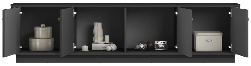 Szafka RTV Vesper 4D 187 cm na cokole - czarny / złote uchwyty