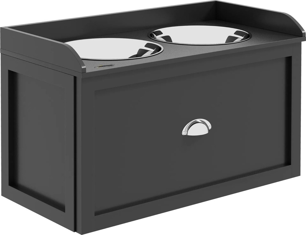 PawHut Stacja karmienia, 2 miski po 2 litry, nierdzewna stal, z szufladą, dla dużych psów, czarno-srebrny, 60 x 30 x 36 cm