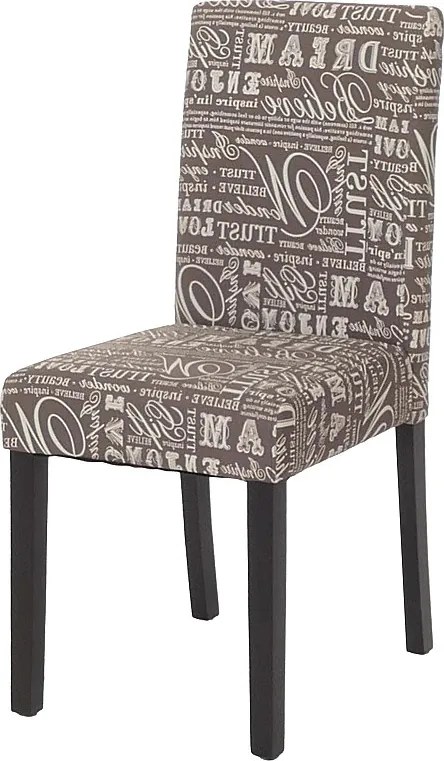 Krzesło do jadalni z napisem Littau,  szary napis, ciemne nogi