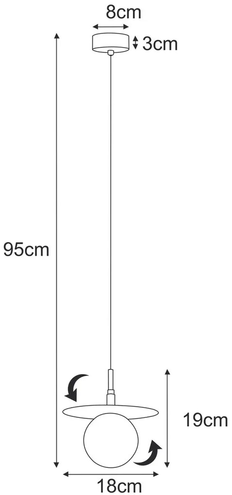 Czarna lampa wisząca szklana kula z metalowym dyskiem - 4X A692 K7-E96