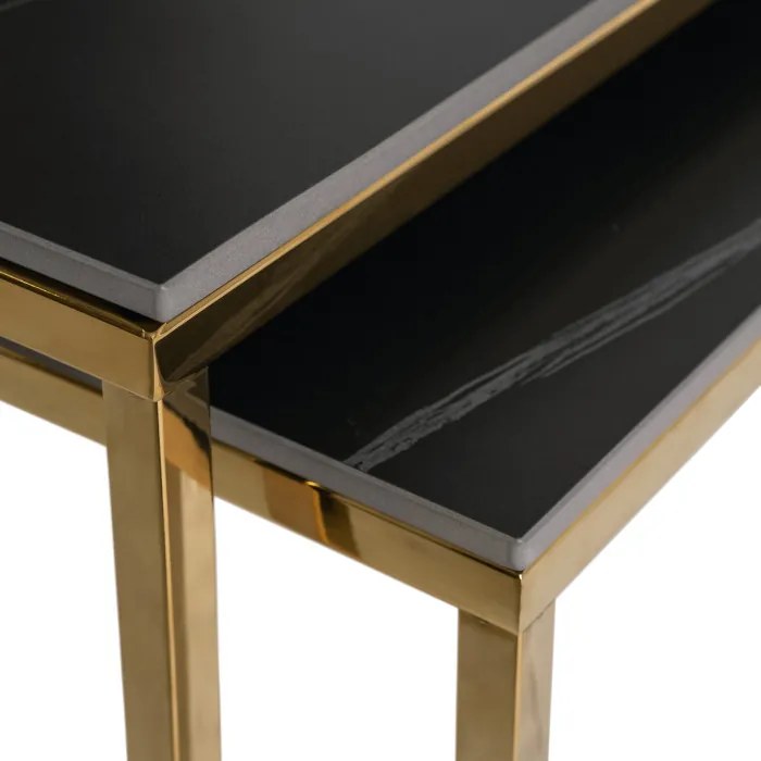 Zestaw Stolików Kawowych TENOR Czarny Marmur/Złoty do Salonu Glamour