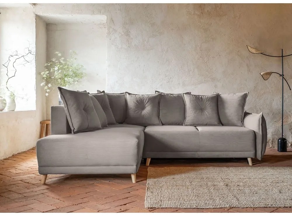 Jasnobrązowy sztruksowy rozkładany narożnik (lewostronny) Lazy Lukka – Miuform