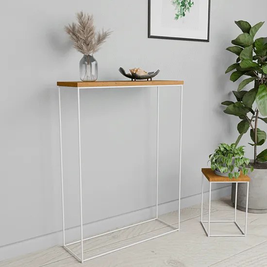 Klasyczna konsola pod lustro dąb lanceot + biały  S7-H30