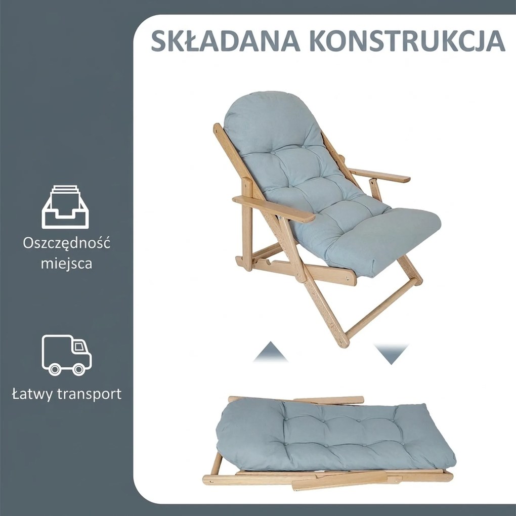 HOMCOM Fotel akcentowy, fotel relaksacyjny, regulowane oparcie, rama z drewna bukowego, do 120 kg, Jasnoszary