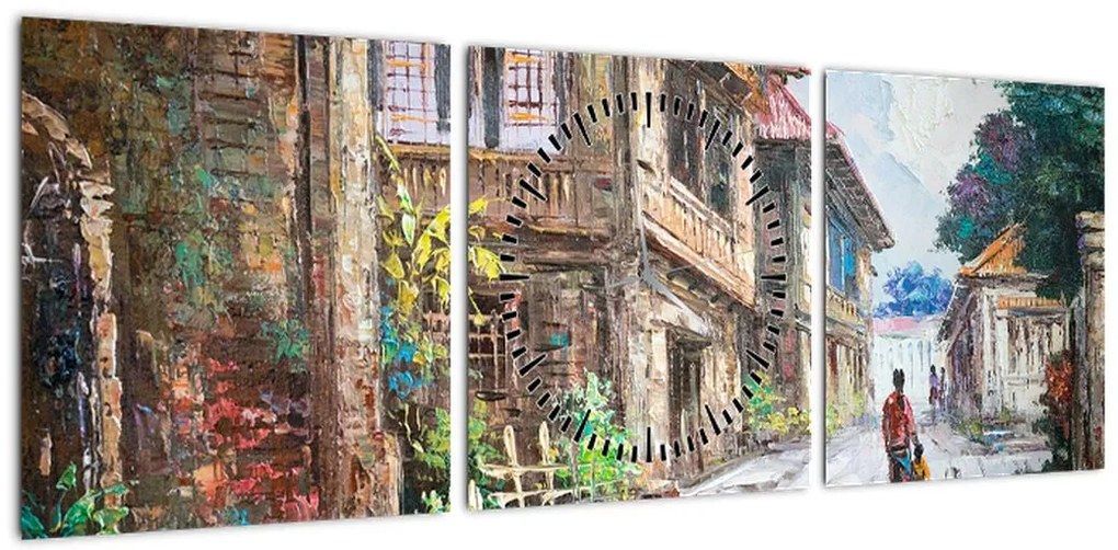 Obraz filipińskiej wioski, Azja (z zegarem) (90x30 cm)