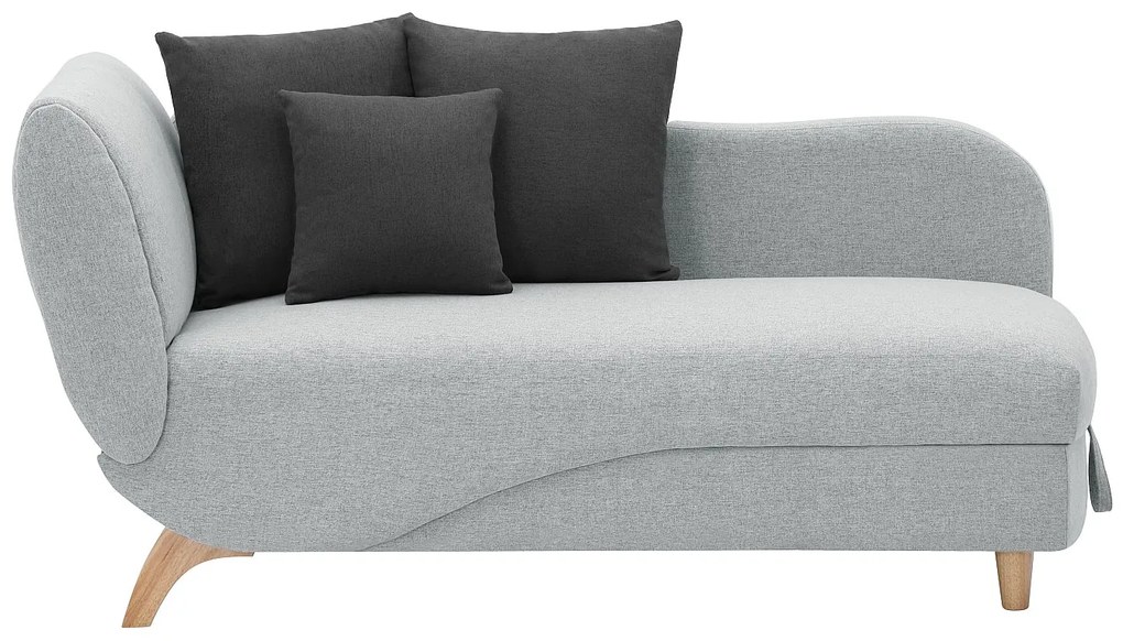 Szezlong prawostronny rozkładany z jasnoszarej tkaniny ze schowkiem na pościel PENELOPE