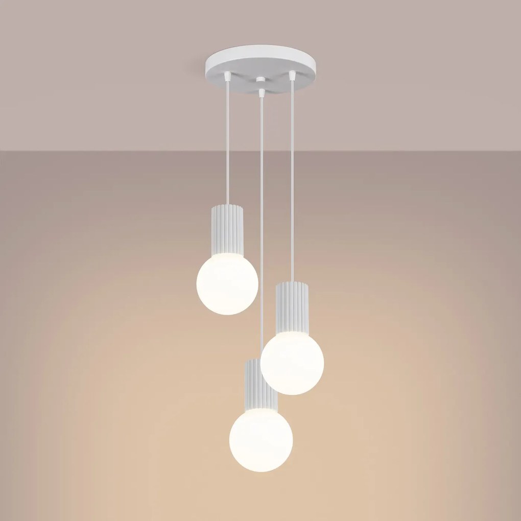 Lampa wisząca HALO 3P biała ryflowana SOLLUX LIGHTING