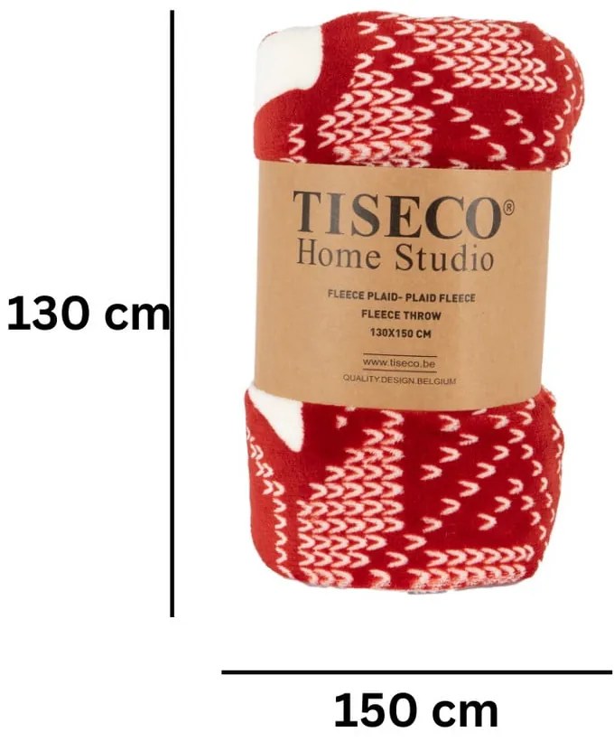 Czerwony koc ze świątecznym motywem z materiału sherpa 130x150 cm – Tiseco Home Studio