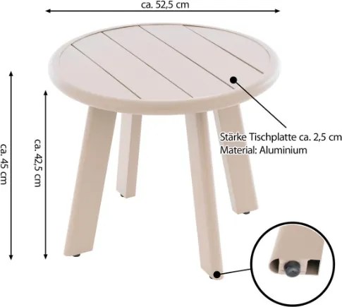 Okrągły aluminiowy stolik, beżowy