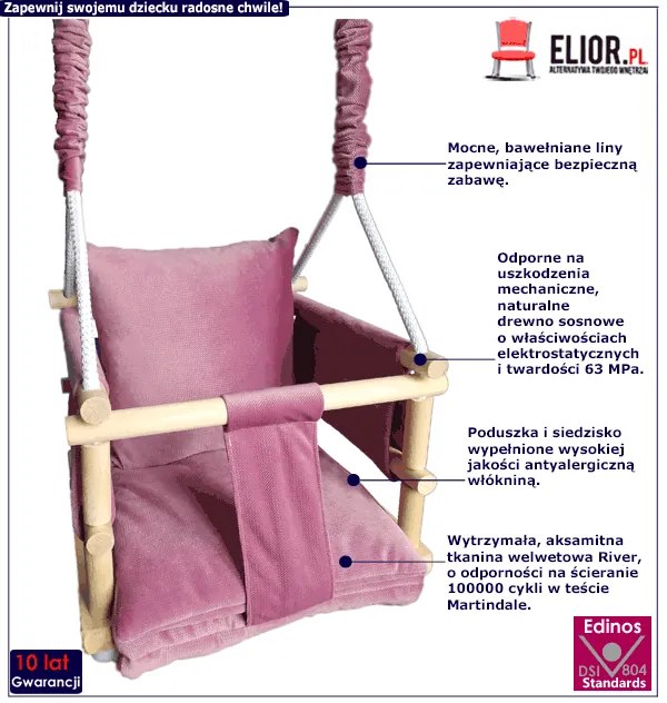 Ciemnoróżowa huśtawka dziecięca welwetowa S0-G90