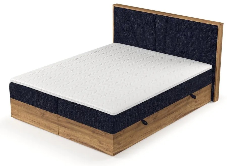 Ciemnoniebiesko-naturalne łóżko boxspring ze schowkiem 140x200 cm Asahi – Maison de Rêve