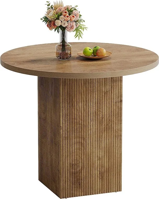 Mały okrągły stół jadalny dla 2 osób, 80 cm okrągły stół kuchenny z drewnianym żłobkowanym cokołem, brązowy