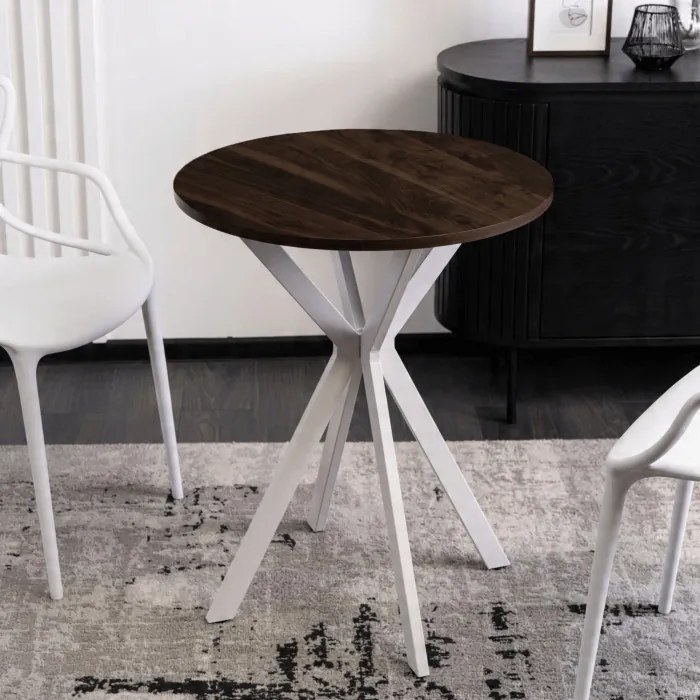 Stół Okrągły LAUREN 60 cm Orzech/Biały Loft Nowoczesny