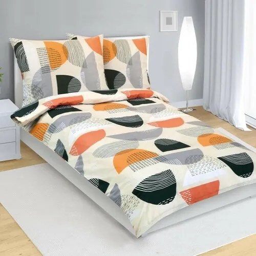 Bellatex Pościel bawełniana Półkoło pomarańczowy, szary, 140 x 200, 70 x 90 cm