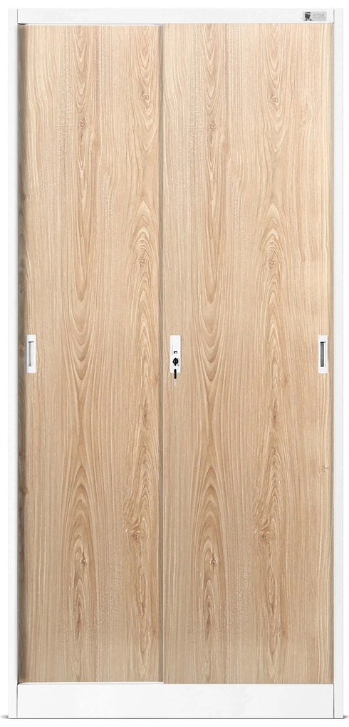 Szafa metalowa biurowa z drzwiami przesuwnymi biała/dąb sonoma, 900x1850x400 mm: KUBA Eco Design