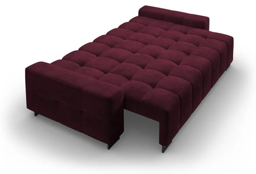 Bordowa aksamitna rozkładana sofa ze schowkiem 250 cm Wicklow – Cosmopolitan Design