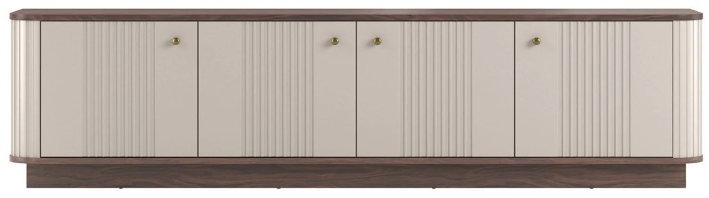 Szafka RTV Vesper 4D 187 cm na cokole - kaszmir / orzech / złote uchwyty