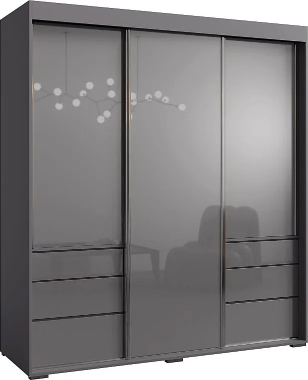 Szafa przesuwna z szufladami Torino 3D 180 Szara (lacobel)