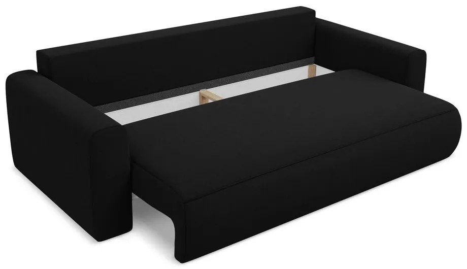 Czarna aksamitna rozkładana/ze schowkiem sofa 238 cm Kapua – Makamii