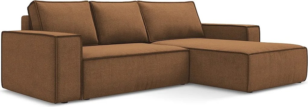 Narożnik prawostronny z funkcją spania - z tkaniny strukturalnej - terakota - KIMO