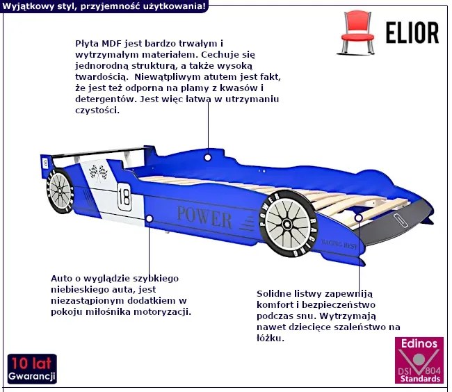 Niebieskie łóżko dziecięce samochód wyścigowy - Orfeo