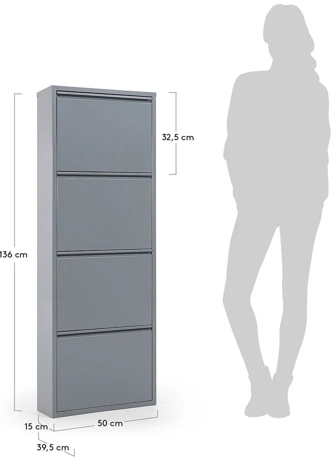 Jasnoszara metalowa uchylna szafka na buty 50x136x15 cm Ode – Kave Home