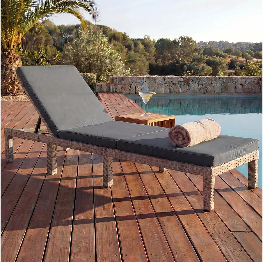 Leżak z polirattanowym siedziskiem MCW-A51 Basic,  Basic szary, poduszka ciemnoszara