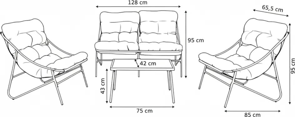 Zestaw Mebli Ogrodowych VIBE 4 Częściowy Fotele Sofa Stolik SZARY
