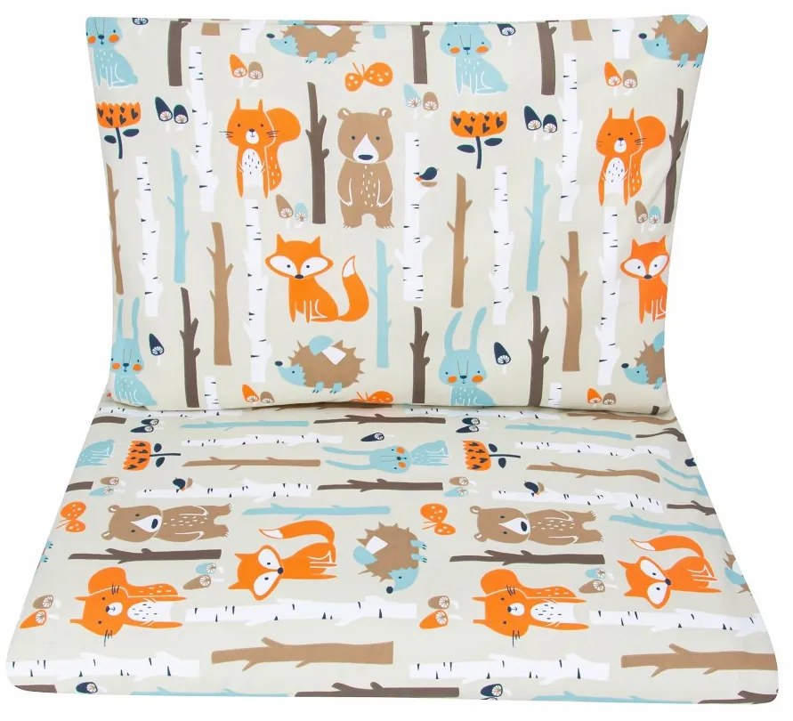 Pościel 135x100 Do łóżeczka 140x70 Poszewki Z Wypełnieniem - Las Beżowy