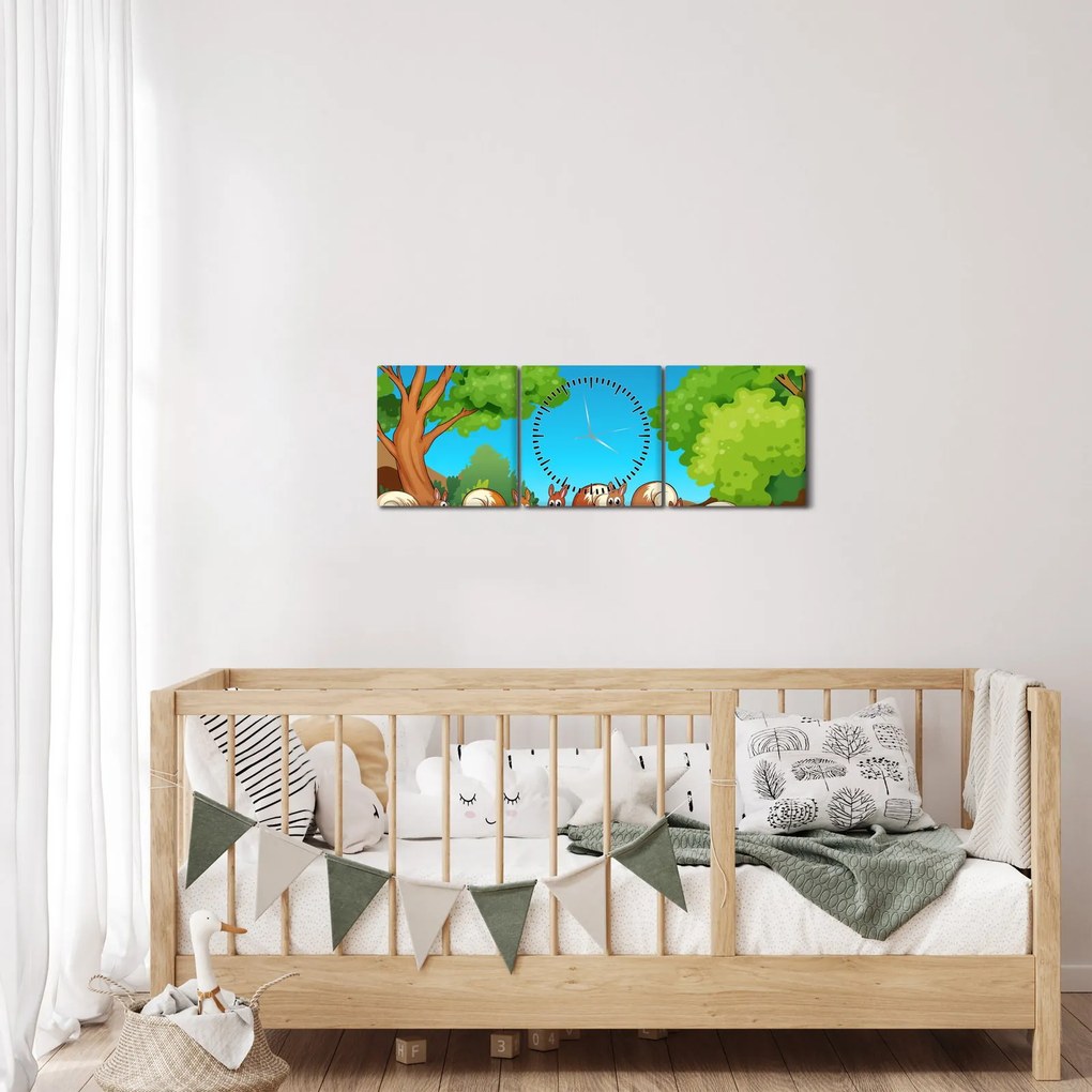 Obraz - Wesołe wiewiórki (z zegarem) (90x30 cm)