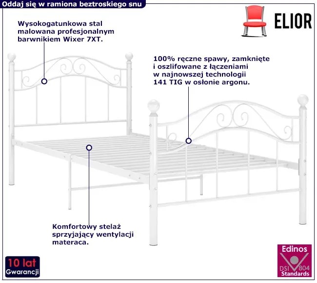 Łóżko metalowe białe w stylu industrialnym 90x200 cm - Iroz