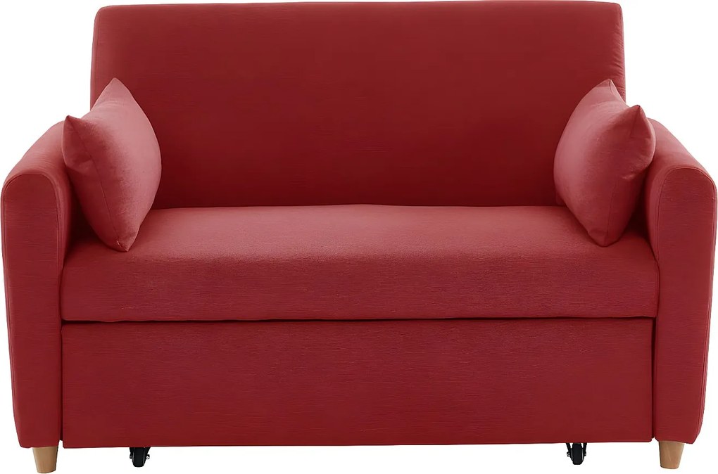 Kanapa 2-osobowa AYLA z tkaniny, rozkładana – kolor czerwony