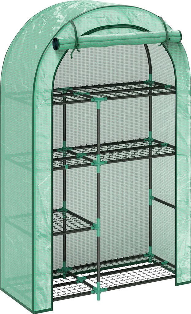 Outsunny Mini szklarnia, 4-poziomowa szklarnia z folii plastikowej, przenośna, drzwi rolowane, 100 x 45 x 160 cm, Zielona