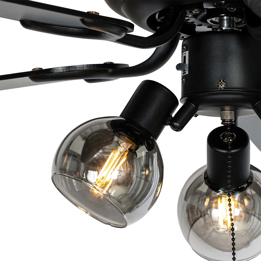 Wentylator sufitowy czarny z drewnem i włącznikiem ciągłym 3-światła - Mistral Vidro