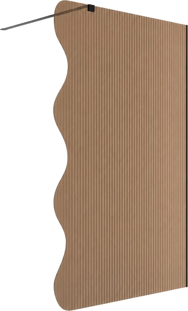 Ścianka prysznicowa Walk in fix szkło brązowe ryflowane WAVE Welle Brown MASSI | Różne rozmiary : Kolor profili kabiny - czarny, Szerokość ścianki - 110 cm , Typ montażu - WALK in FIX (Do ściany)