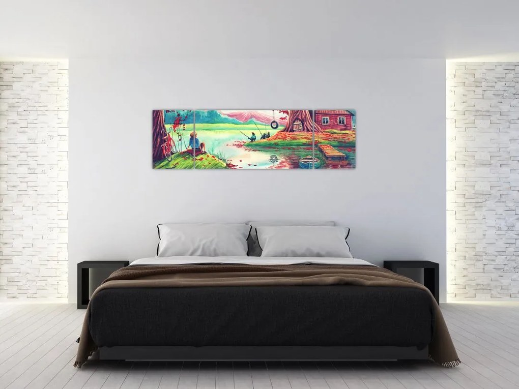 Obraz - Akwarela, Bay in a mountain village (170x50 cm)