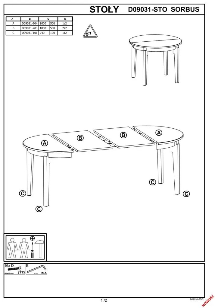 Stół SORBUS 100(200)x100 dąb miodowy/grafitowy rozkładany HALMAR