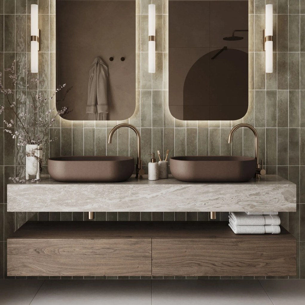 Umywalka betonowa nablatowa owalna bez otworu 60 x 32 cm FORMO | różne kolory : Kolor - Brązowy