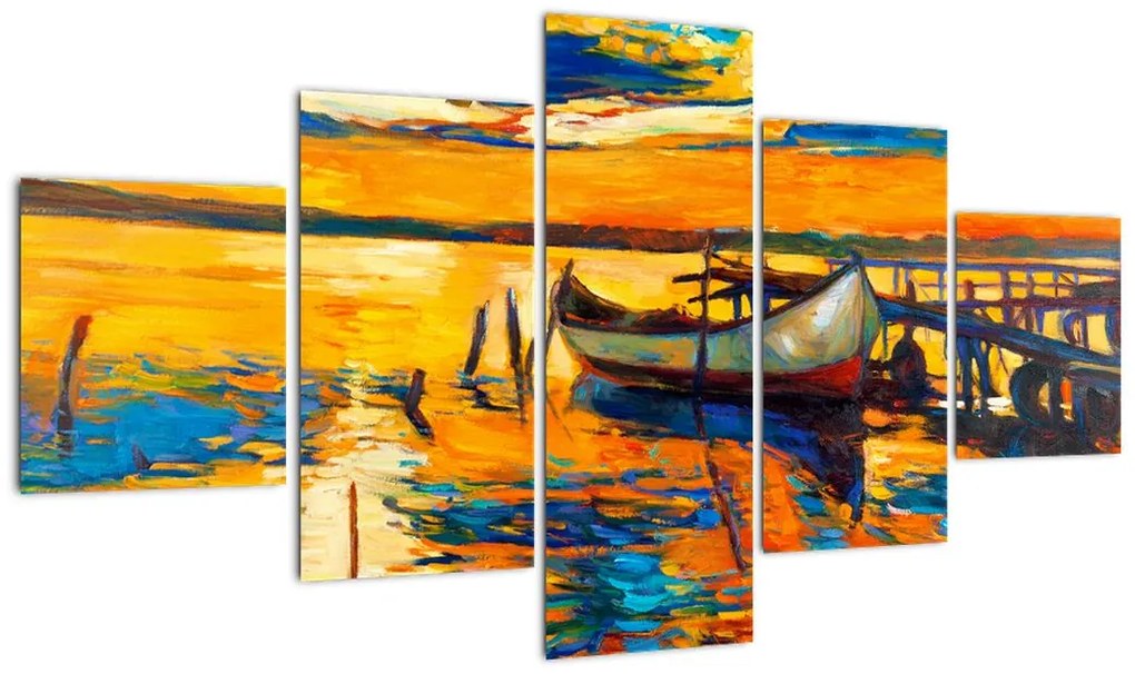 Obraz - Łódź o zachodzie słońca (125x70 cm)
