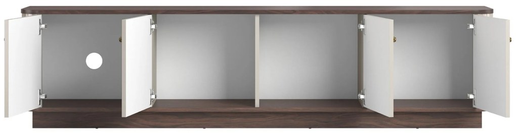 Szafka RTV Vesper 4D 187 cm na cokole - kaszmir / orzech / złote uchwyty