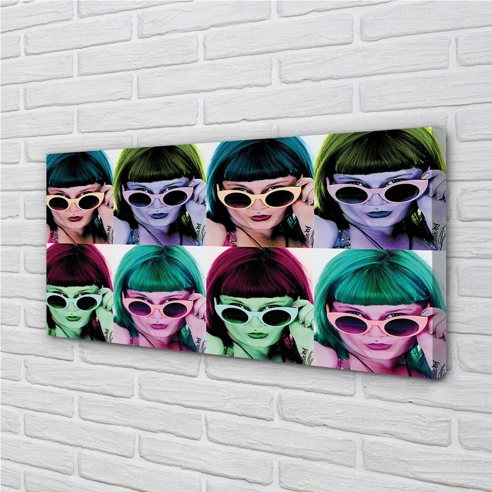 Duży obraz na płótnie Kobieta w Okularach z Kolorowymi Włosami