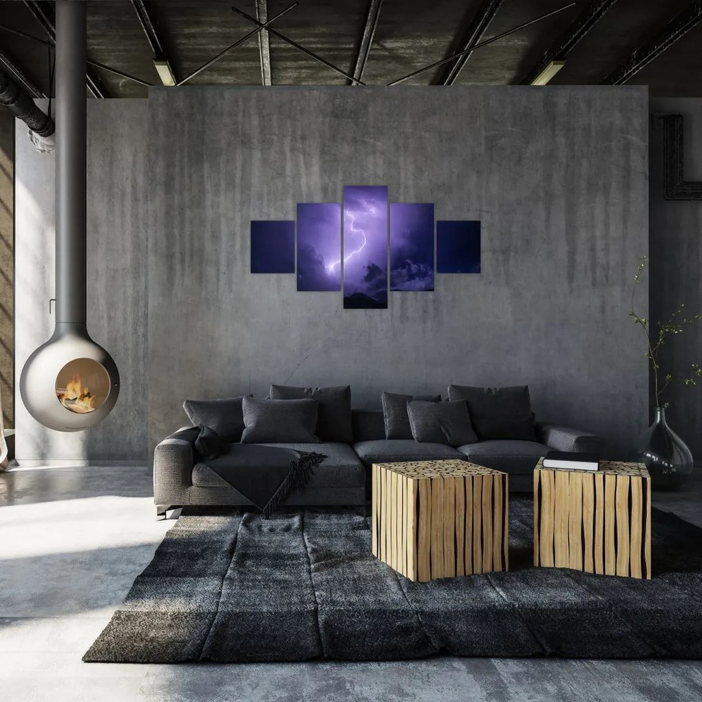 Obraz - fioletowe niebo i błyskawica (125x70 cm)