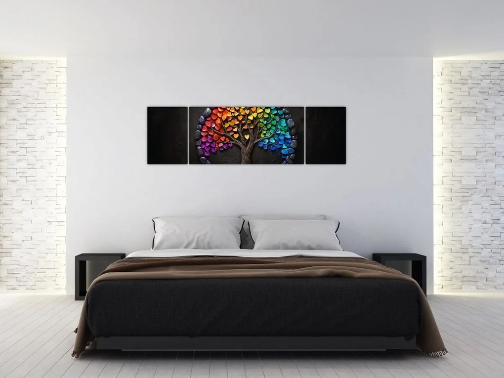Obraz – Drzewo pełne kolorowych serc (170x50 cm)