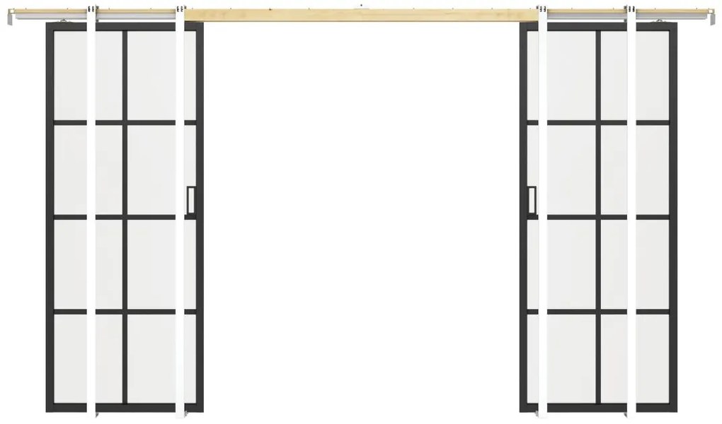 Drzwi przesuwne podwójne chowane w ścianie z aluminium i matowego szkła hartowanego - 2 x wys. 205 x szer. 73 cm - WILDEN II