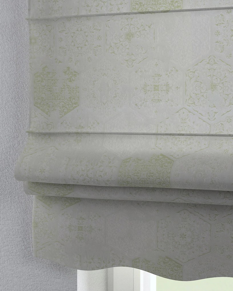 Roleta rzymska Florencja kolor zielony tkanina połyskliwa, strukturalna, wzorzysta