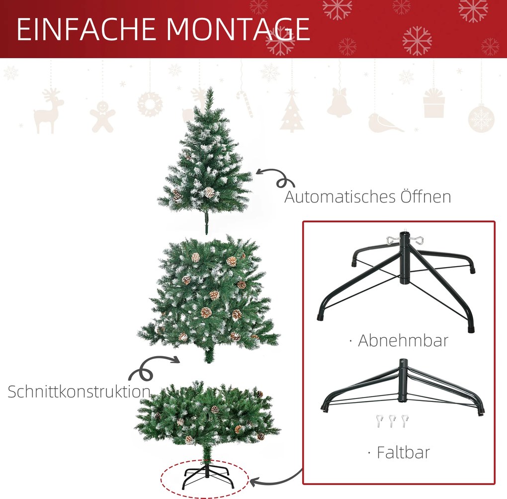 Sztuczna choinka 180 cm — sosna HOMCOM, 1111 gałązek, 59 szyszek, efekt śniegu | Aosom PL