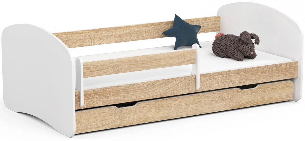 Skandynawskie łóżko dziecięce białe + dąb sonoma 90x180D8-Z63