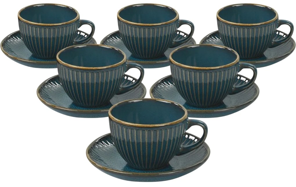 Zestaw 6 ceramicznych filiżanek z spodkami Linea 210 ml, naftowy