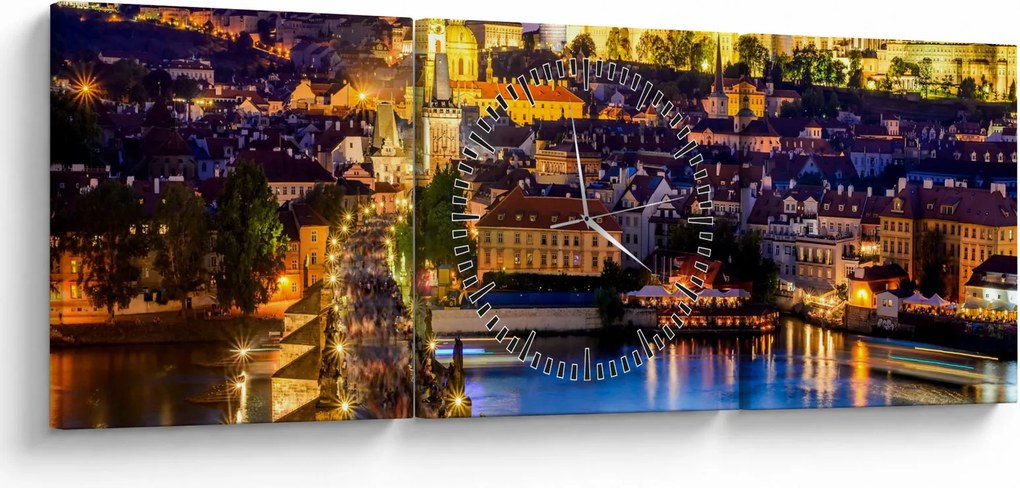 Obraz - Most Karola, Praga, Czechy (z zegarem) (90x30 cm)